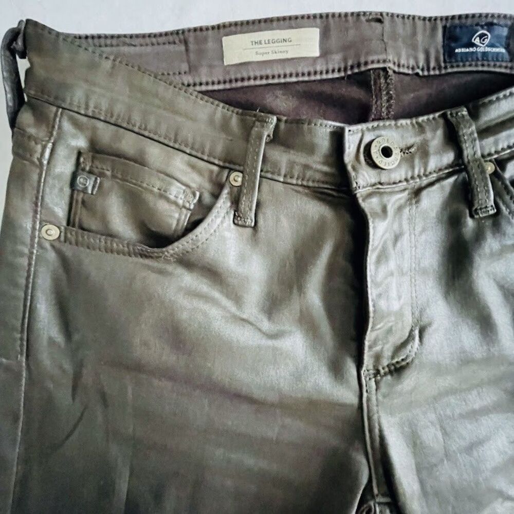 AG Adriano Goldschmied Leggings Womens Size 25 Brown Vegan Ankle Coated Pants - Picture 4 of 16